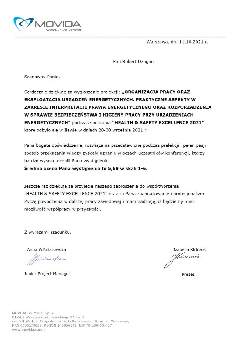 Referencje Robert Dżugan_Movida Warszawa 2021